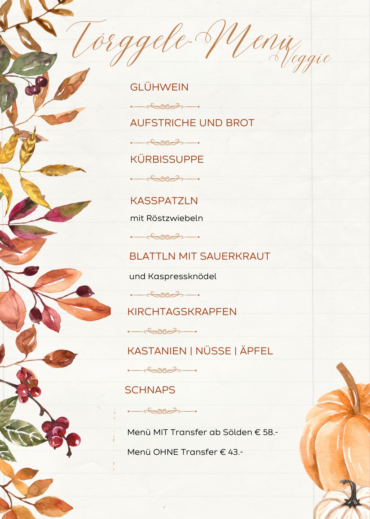Törggelen Menu Vegetarisch
